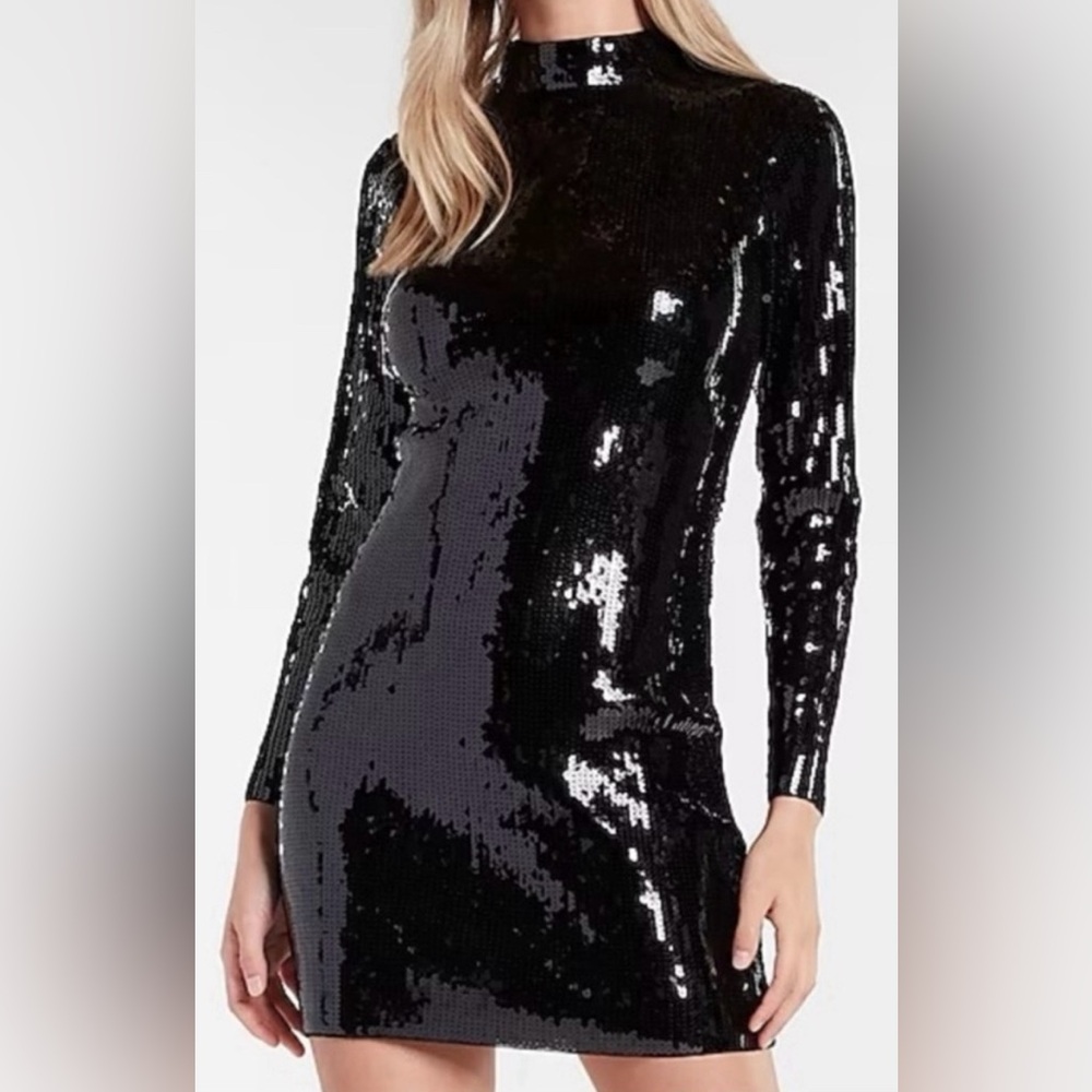Express SEQUIN MOCK NECK MINI DRESS